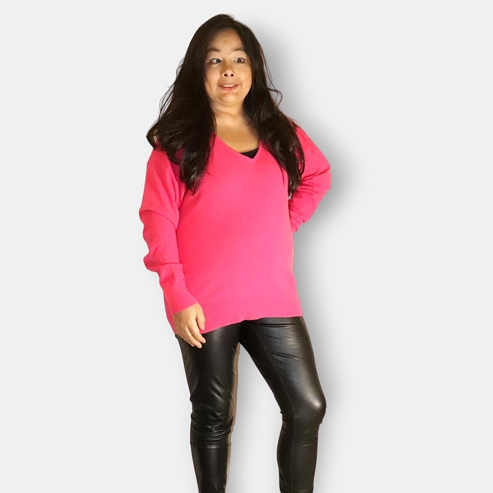 WOMENS PINK SIZE LARGE V NECK SWEATER